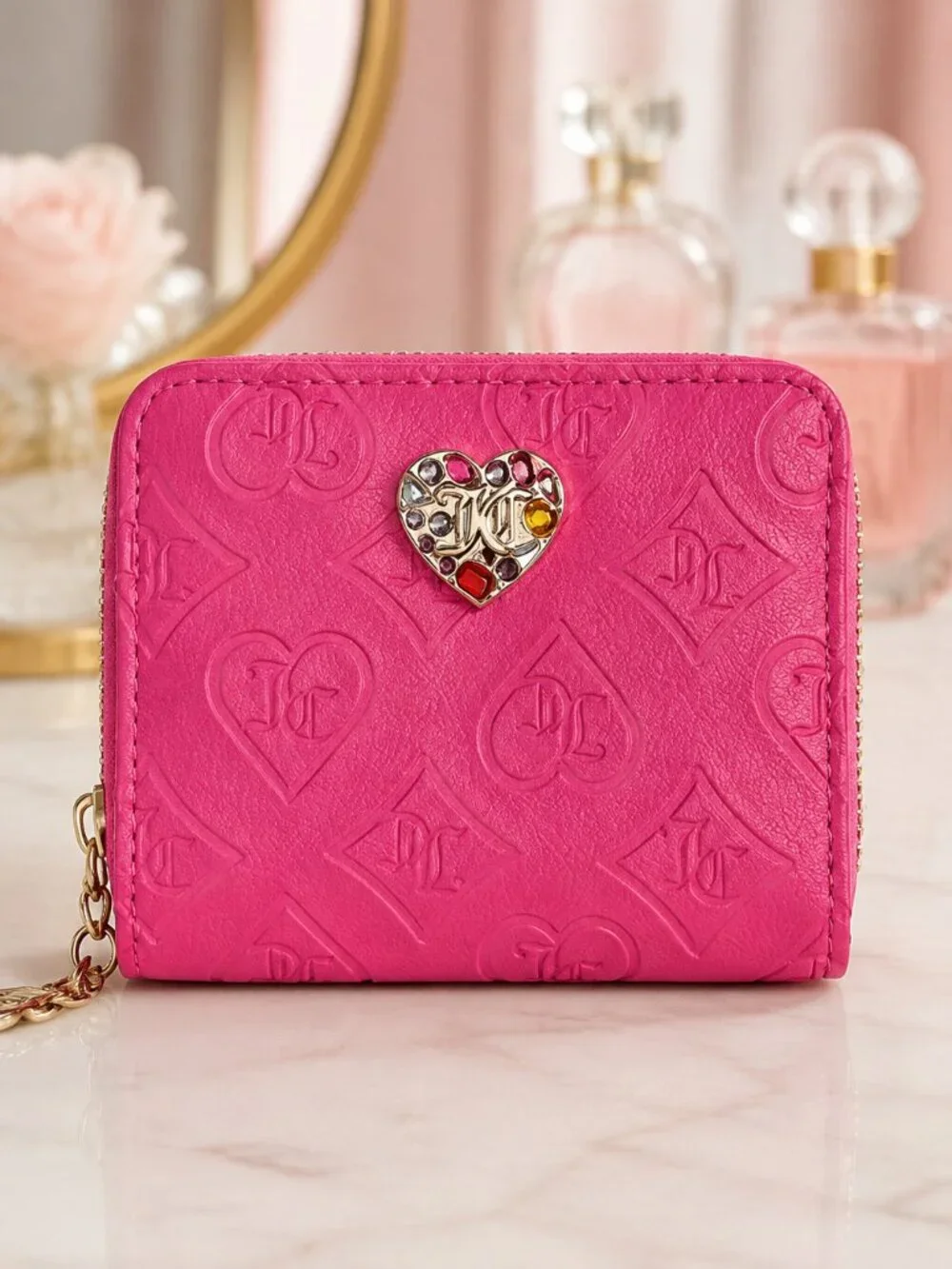 Juicy Couture Glitzed Out Babe Pink Jeweled Heart Wallet NWT